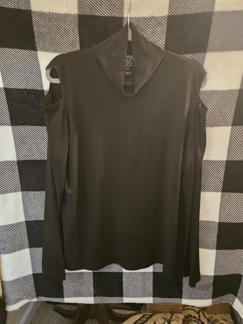 Clara Sun Woo Black Cold-Shoulder Mock Neck Top